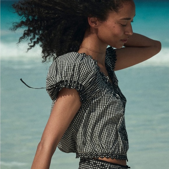 DOEN Noir La Maddelena Gingham Nera Top S - Picture 1 of 7